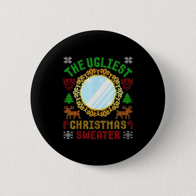 The Ugliest Ugly Christmas Sweater With Mirror Fun Button (Front)