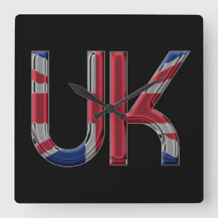 The UK Union Jack British Flag Typography Elegant Square Wall Clock