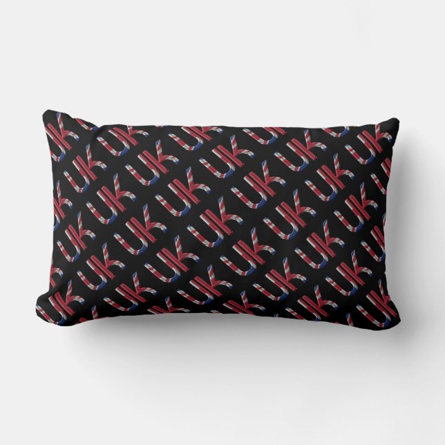 The UK Union Jack British Flag Typography Pattern Lumbar Pillow (Front)