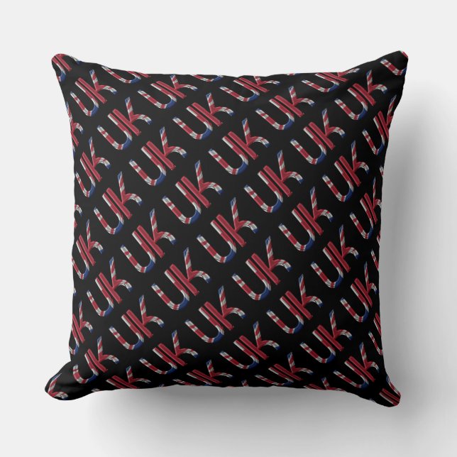 The UK Union Jack British Flag Typography Pattern Throw Pillow (Front)