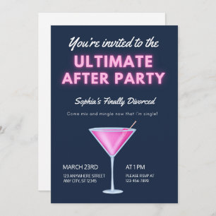 The Ultimate Afterparty Neon Martini Divorce Party Invitation