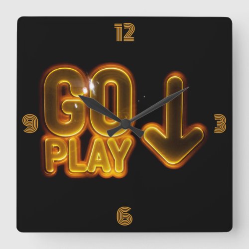 The Ultimate GAMER Clock Go Play for Gamers Square Wall Clock