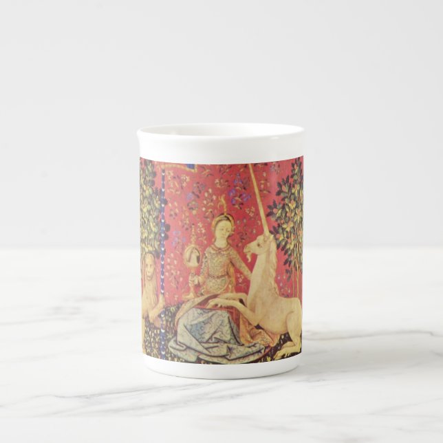 The Unicorn and Maiden Medieval Tapestry Image Bone China Mug (Front)