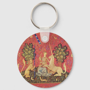 The Unicorn and Maiden Medieval Tapestry Image Keychain