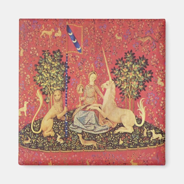 The Unicorn and Maiden Medieval Tapestry Image Magnet (Front)