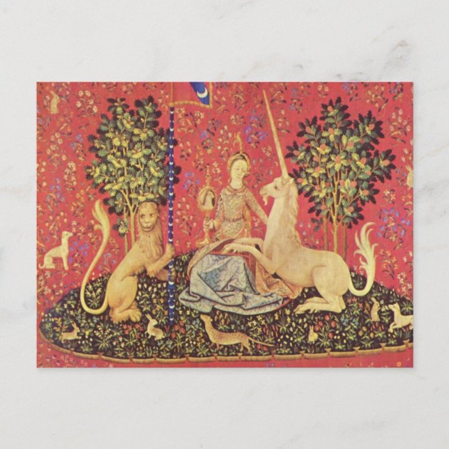 The Unicorn and Maiden Medieval Tapestry Image Postcard (Front)