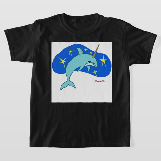 The Unicorn Dolphin (Fantasy Marine Animal) T-Shirt (Laydown)