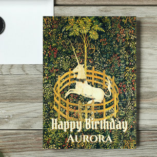 The Unicorn in Captivity Fantasy Medieval Birthday Holiday Card