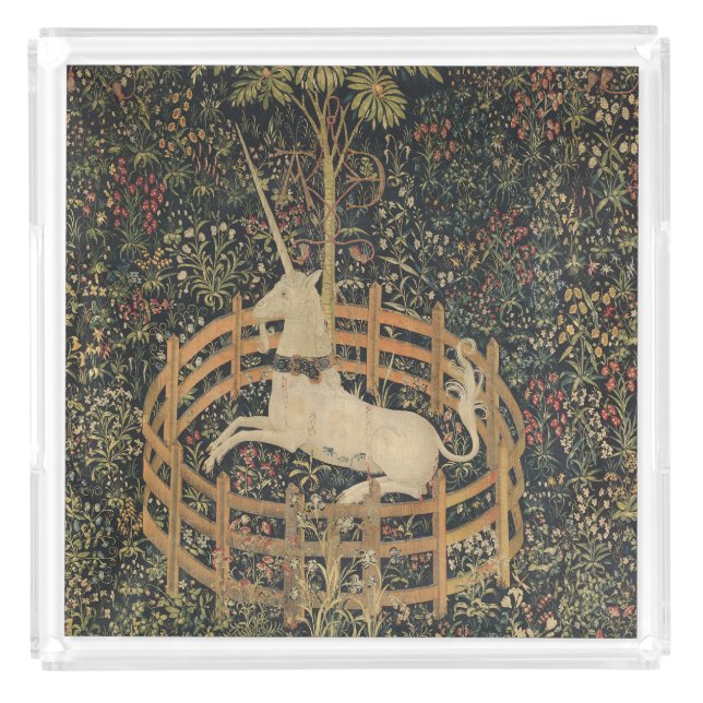 The Unicorn in Captivity, Medieval Tapestry  Acrylic Tray (Front)