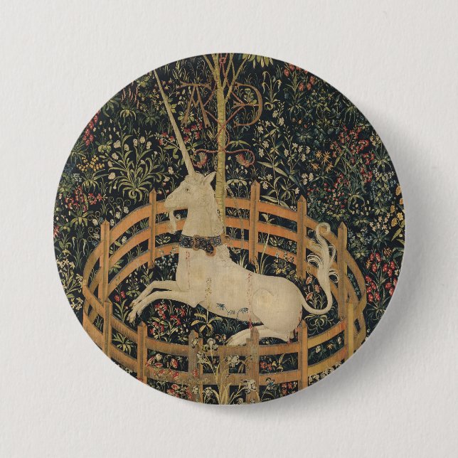 The Unicorn in Captivity, Medieval Tapestry  Button (Front)