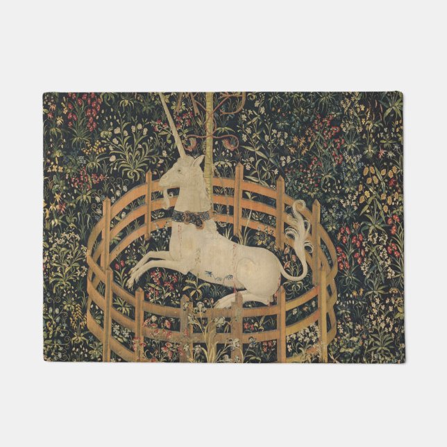 The Unicorn in Captivity, Medieval Tapestry  Doormat (Front)