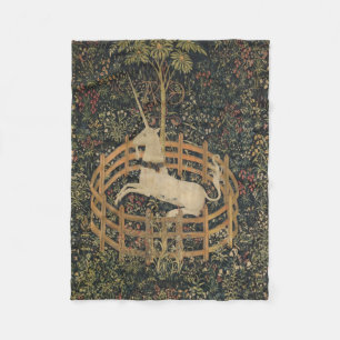 The Unicorn in Captivity, Medieval Tapestry  Fleece Blanket