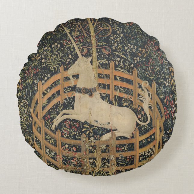 The Unicorn in Captivity, Medieval Tapestry  Round Pillow (Front)