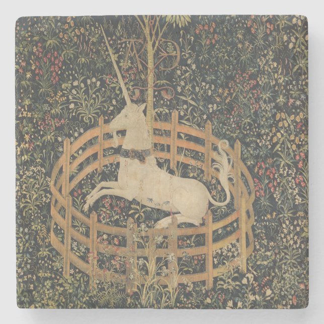 The Unicorn in Captivity, Medieval Tapestry  Stone Coaster (Front)