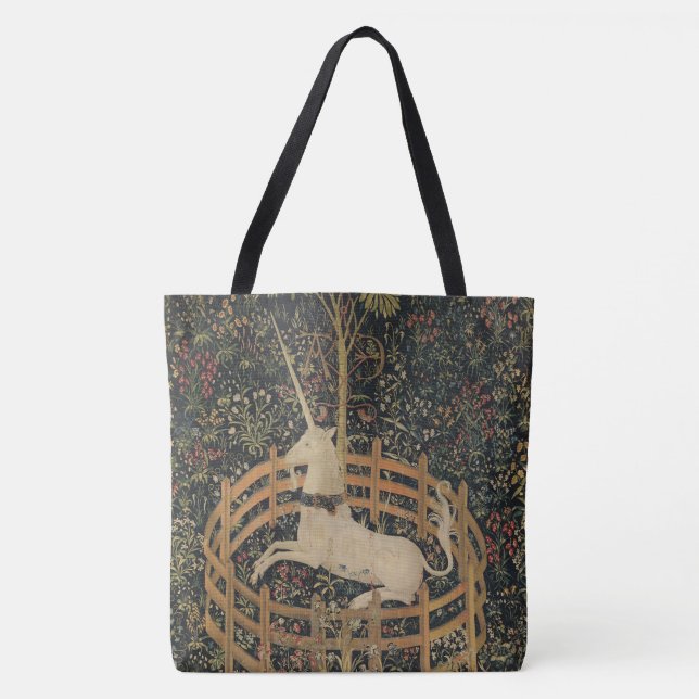 The Unicorn in Captivity, Medieval Tapestry  Tote Bag (Front)