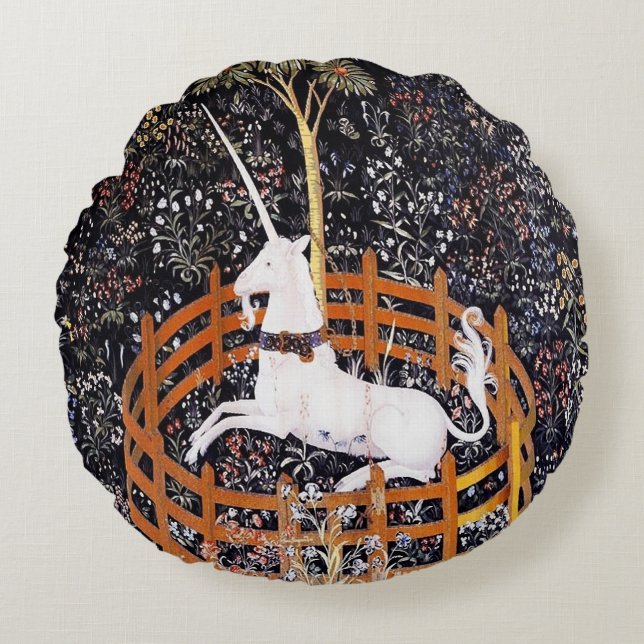 The Unicorn in Captivity Round Pillow (Front)