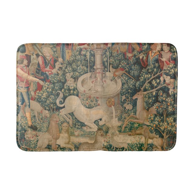 The Unicorn is Found, Medieval Tapestry Bath Mat (Front)