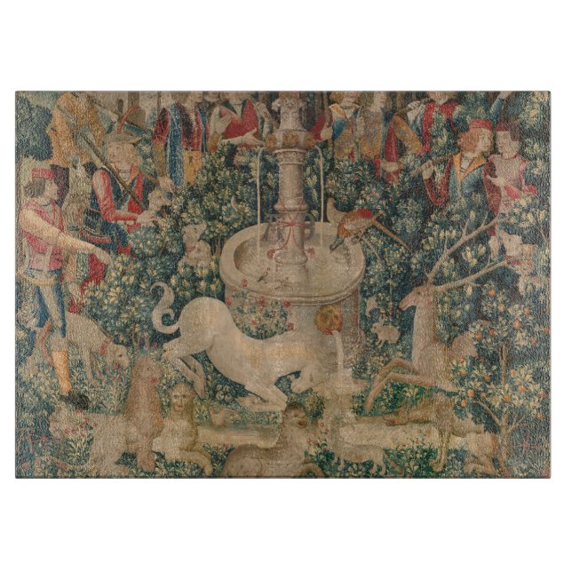 The Unicorn is Found, Medieval Tapestry Cutting Board (Front)