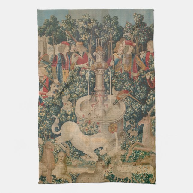 The Unicorn is Found, Medieval Tapestry Kitchen Towel (Vertical)