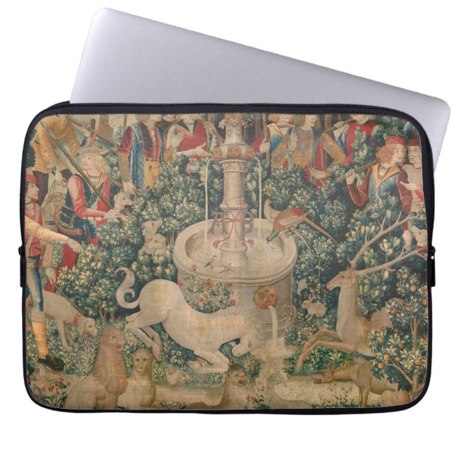 The Unicorn is Found, Medieval Tapestry Laptop Sleeve (Front)
