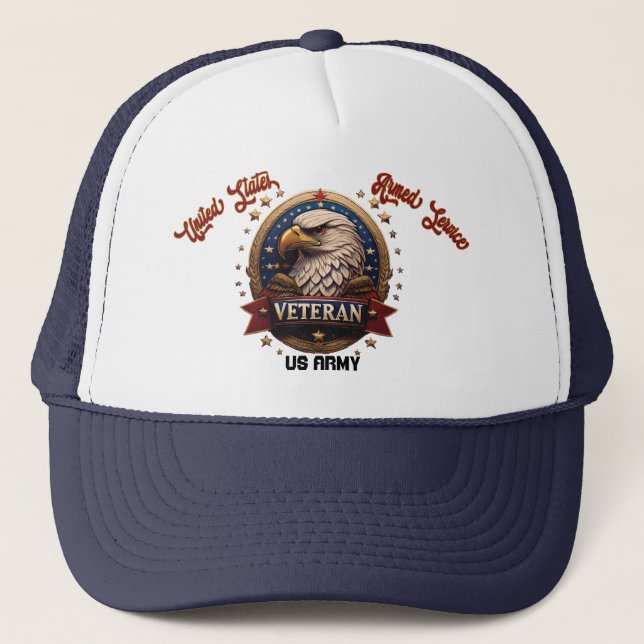 The United States Armed Services Retired Custom Trucker Hat (Front)