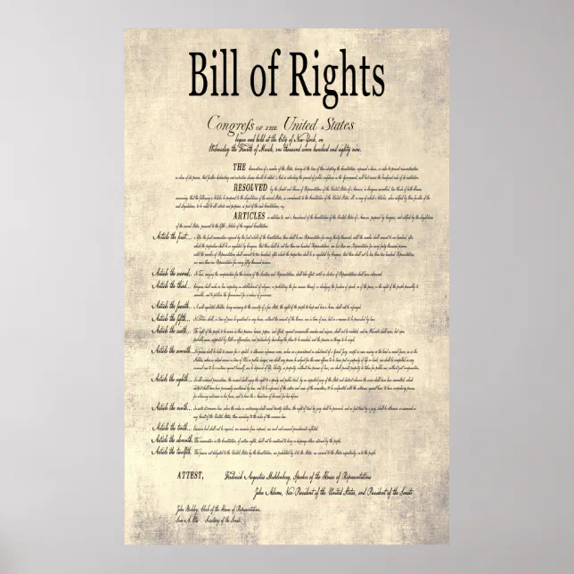 The UNITED STATES BILL of RIGHTS 4 Poster | Zazzle