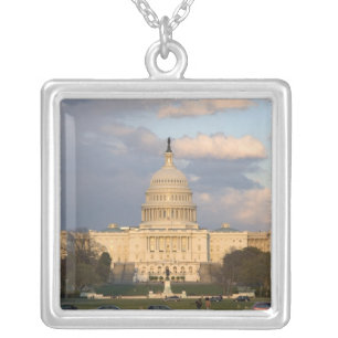 The United States Capitol Building in Silver Plated Necklace
