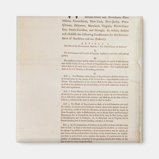 The United States Constitution, 1787 Magnet (Front)