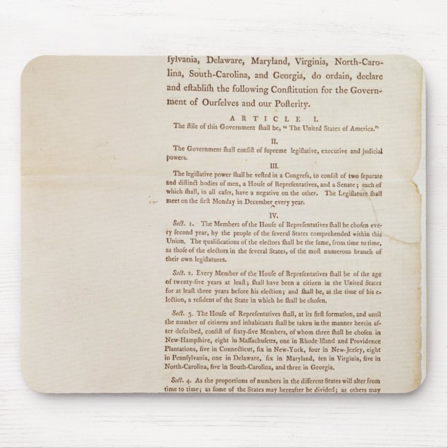 The United States Constitution, 1787 Mouse Pad (Front)