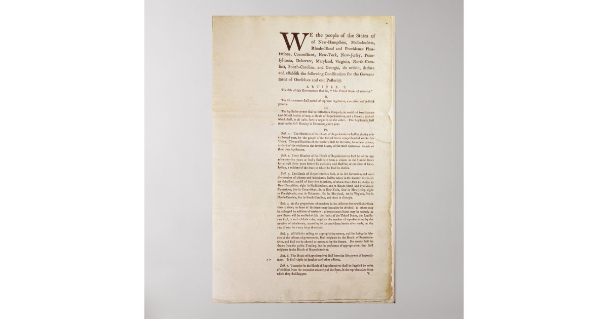 The United States Constitution 1787 Poster Zazzle
