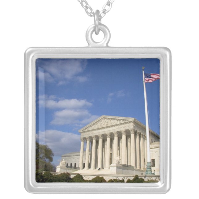 The United States Supreme Court Building in Silver Plated Necklace (Front)