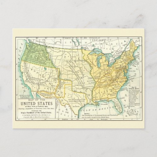 The United States _ Vintage Map 1791 _ 1891 Postcard