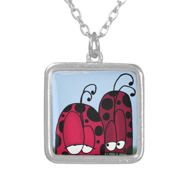 The Unrequited Love Ladybug Illustration Silver Plated Necklace (Front)