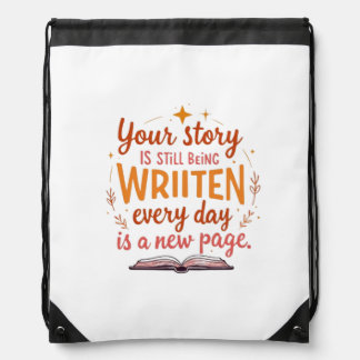 The Unwritten Chapter: Book & Stars Art Drawstring Bag