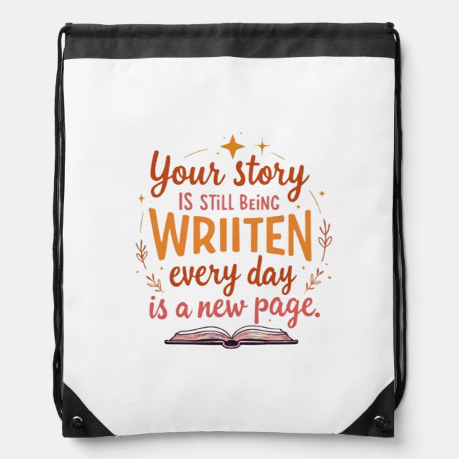  The Unwritten Chapter: Book & Stars Art Drawstring Bag (Front)