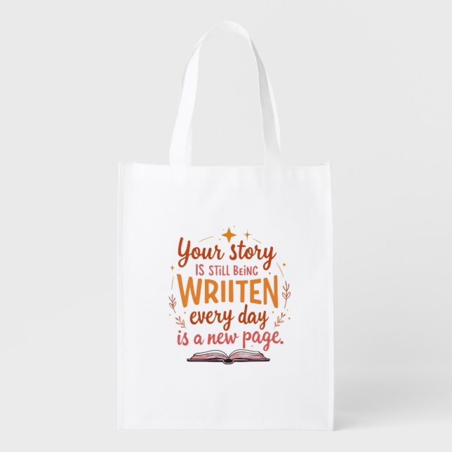  The Unwritten Chapter: Book & Stars Art Grocery Bag (Front)