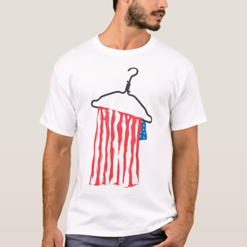 The US flag hangs on a metal hanger womens rights T_Shirt
