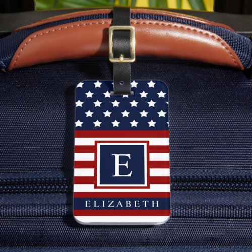 The USA American Flag Red White Blue Color Block Luggage Tag