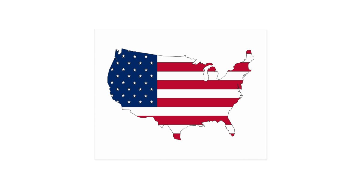 The USA outline map filled with flag Postcard | Zazzle.com