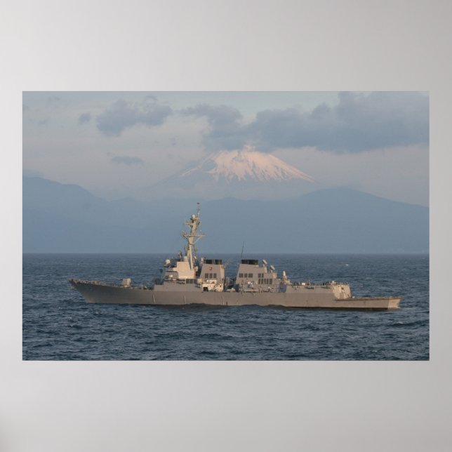 The USS McCAMPBELL with Mt. Fuji in the Background Poster (Front)