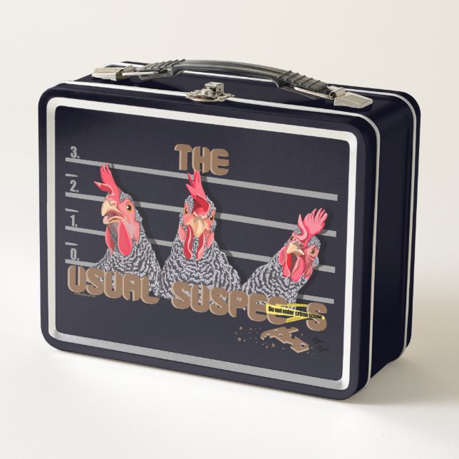 The usual CHICKEN suspects—Barred Rock Hens Metal Lunch Box (Front)