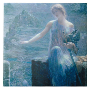 The Valkyrie's Vigil (Elegant Lady in a Castle) Ceramic Tile
