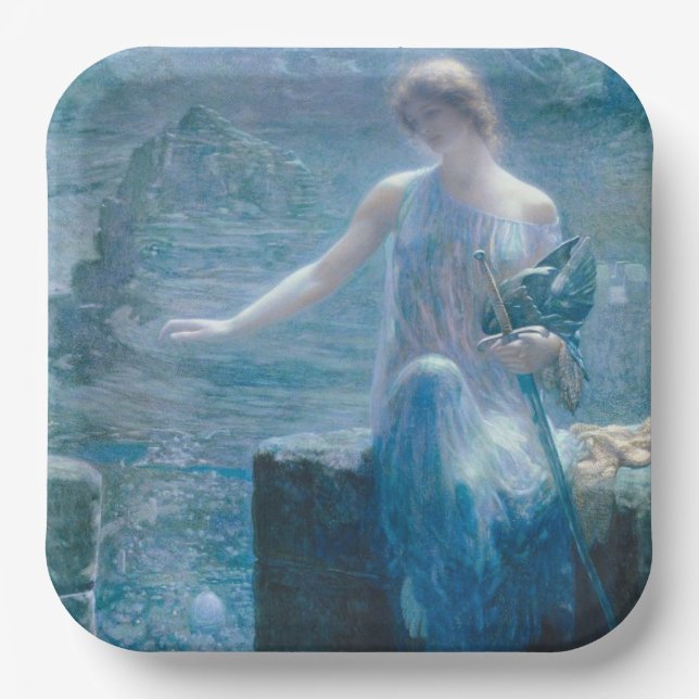 The Valkyrie's Vigil (Elegant Lady in a Castle) Paper Plates (Front)