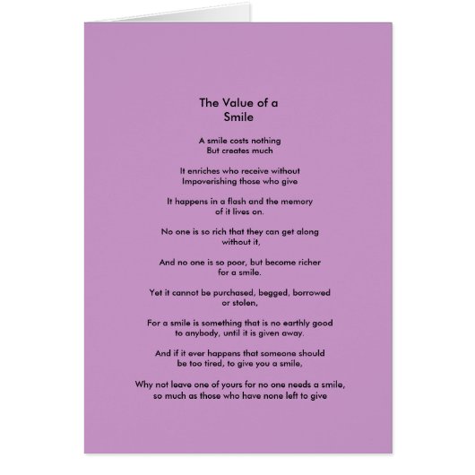 The Value of a Smile poem Cards (Front)