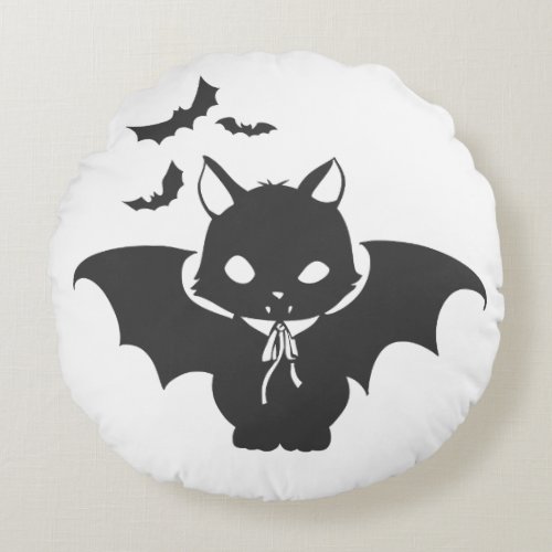 The vampire cat have canine _ Choose back color Round Pillow
