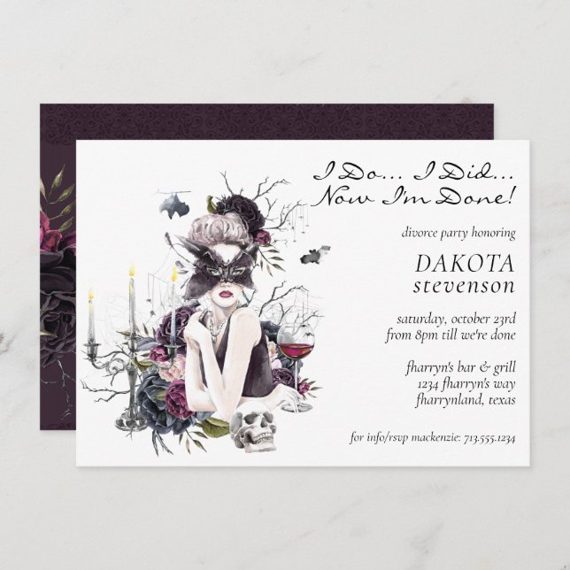The Vampiress | Moody Gothic Glam Divorce Party Invitation (Front/Back)