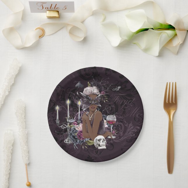 The Vampiress | Moody Gothic Vampy Glam Dark Skin Paper Plates (Wedding)