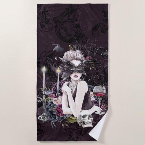 The Vampiress  Moody Gothic Vampy Glam Pale Skin Beach Towel