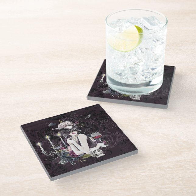 The Vampiress | Moody Gothic Vampy Glam Pale Skin Glass Coaster (Angled)