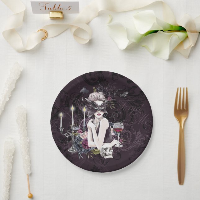 The Vampiress | Moody Gothic Vampy Glam Pale Skin Paper Plates (Wedding)